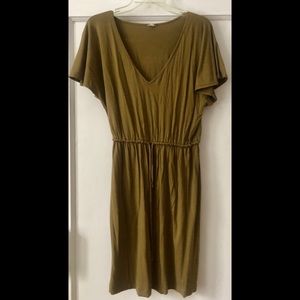 J.CREW Size XS Olive Green Flutter Sleeve Rayon Spandex Tie Waist Dress